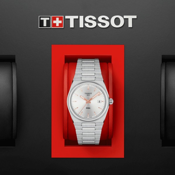 Tissot T-Classic PRX quartz watch silver dial steel bracelet 35 mm