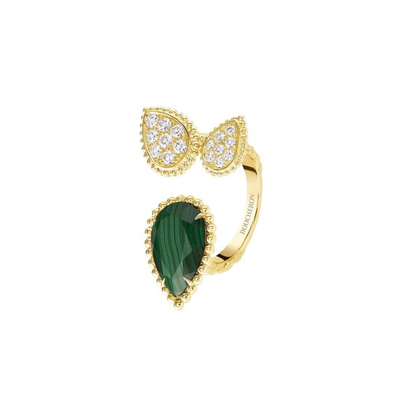 Bague Boucheron Serpent Bohème en or jaune, diamants et malachite