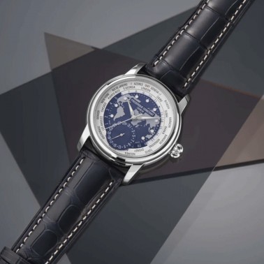 Montre Frédérique Constant Classics Worldtimer Manufacture Automatique cadran bleu bracelet cuir 42 mm