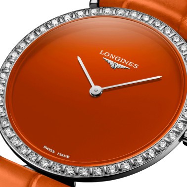 Montre Longines La Grande Classique quartz lunette sertie cadran orange 29 mm L4.523.0.92.2
