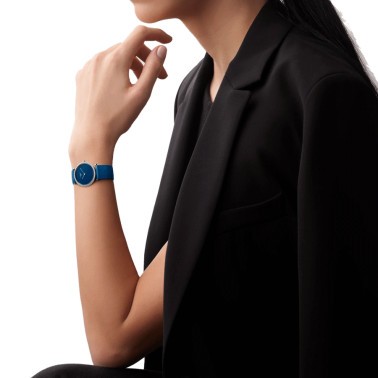 Longines La Grande Classique watch quartz bezel set with blue dial blue leather strap 29 mm L4.523.0.90.2