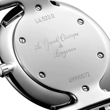 Longines La Grande Classique watch quartz bezel set with white dial steel bracelet 29 mm L4.523.0.11.6