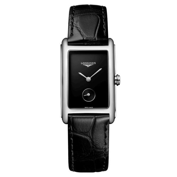 Longines DolceVita quartz watch black dial black leather strap 23,30 x 37 mm L5.512.4.50.2