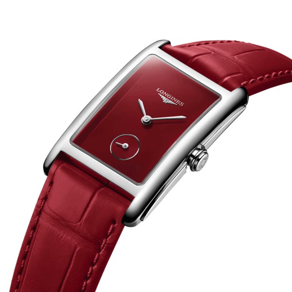 Montre Longines DolceVita quartz cadran rouge bracelet cuir rouge 23,30 x 37 mm L5.512.4.91.2