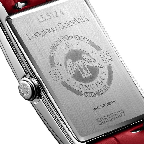 Montre Longines DolceVita quartz cadran rouge bracelet cuir rouge 23,30 x 37 mm L5.512.4.91.2