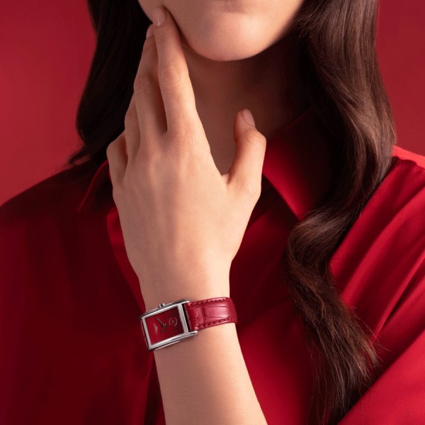 Montre Longines DolceVita quartz cadran rouge bracelet cuir rouge 23,30 x 37 mm L5.512.4.91.2