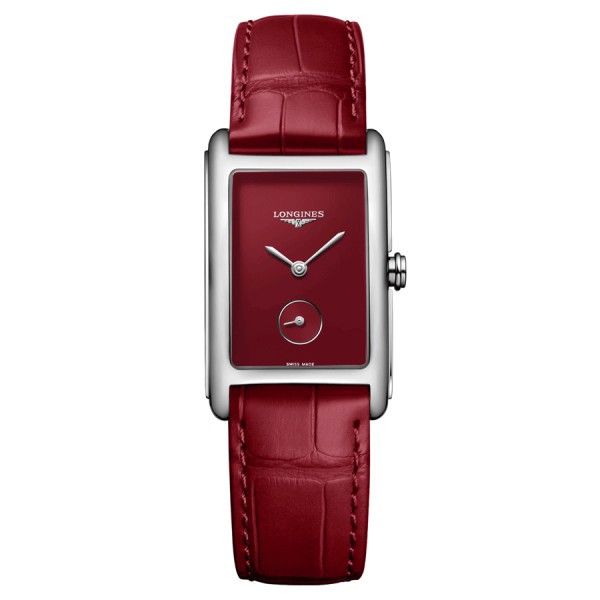 Montre Longines DolceVita quartz cadran rouge bracelet cuir rouge 23,30 x 37 mm L5.512.4.91.2