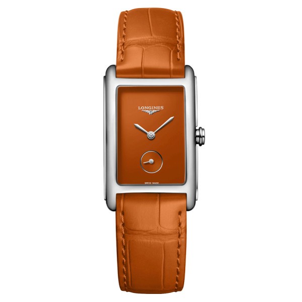 Longines DolceVita quartz watch orange dial orange leather strap 23,30 x 37 mm L5.512.4.92.2