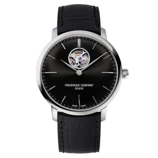 Frédérique Constant Slimline Heart Beat Automatic watch black dial leather strap 40 mm