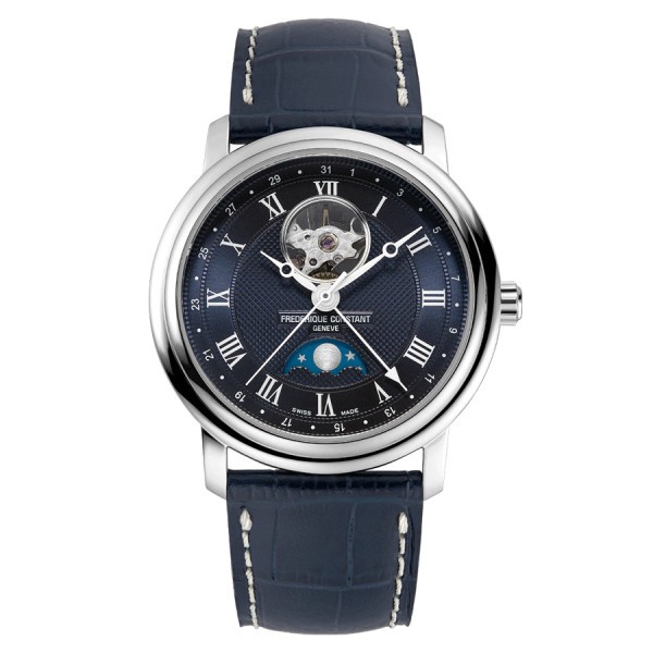 Frédérique Constant Classics Heart Beat Moonphase Date automatic watch blue dial leather strap 40 mm