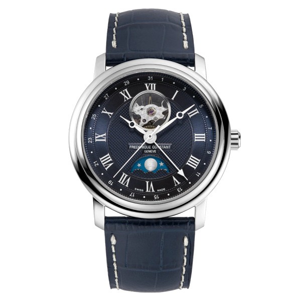 Montre Frédérique Constant Classics Heart Beat Moonphase Date automatique cadran bleu bracelet cuir 40 mm