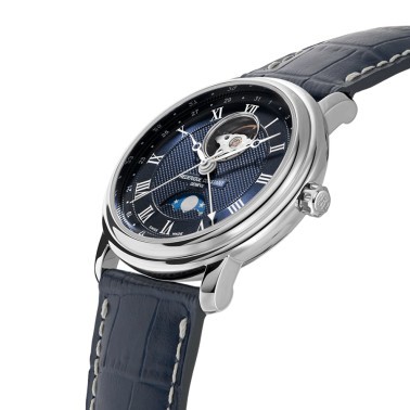 Frédérique Constant Classics Heart Beat Moonphase Date automatic watch blue dial leather strap 40 mm