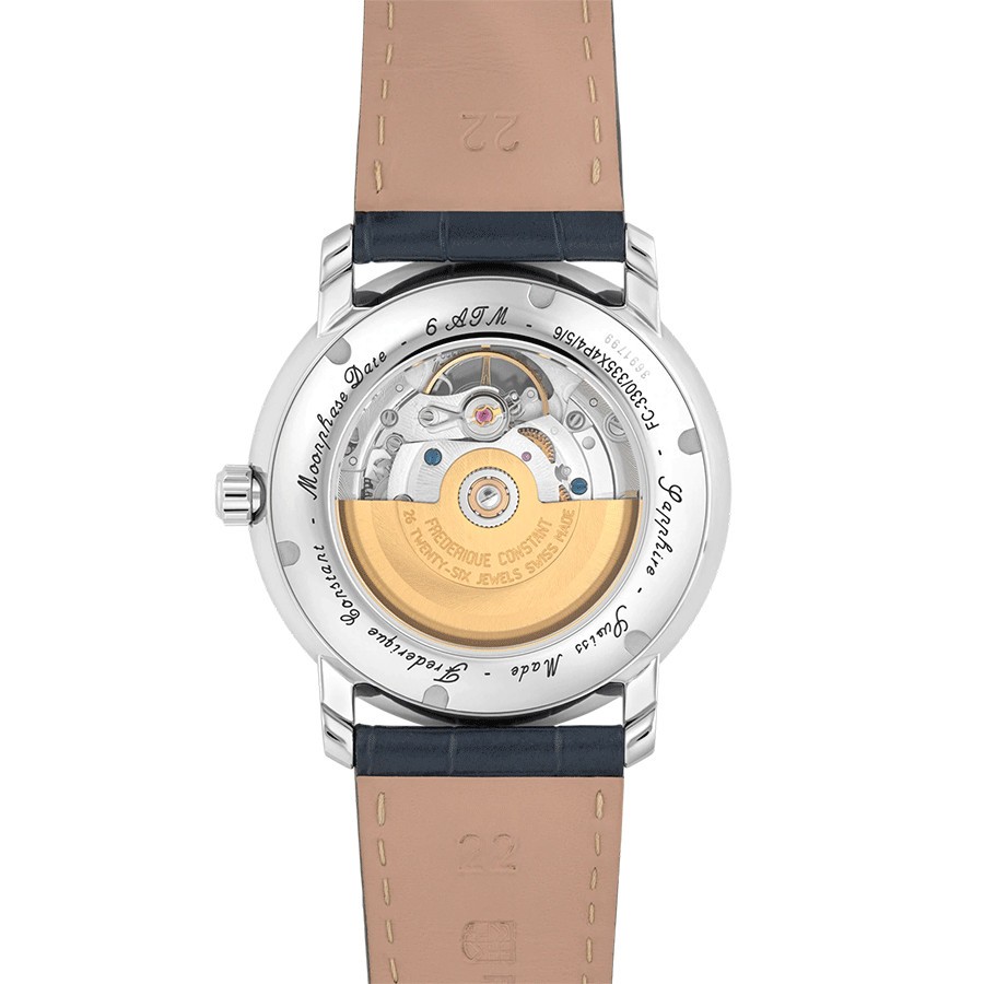 Frédérique Constant Classics Heart Beat Moonphase Date automatic watch blue dial leather strap 40 mm