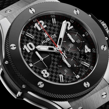 Montre Hublot Big Bang Steel Ceramic cadran effet carbone bracelet caoutchouc noir 44 mm