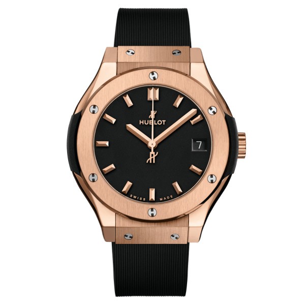 Hublot Classic Fusion King Gold quartz watch black dial black rubber strap 33 mm 581.OX.1181.RX