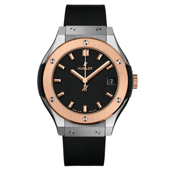 Hublot Classic Fusion Titanium King Gold quartz watch black dial black rubber strap 33 mm 581.NO.1181.RX