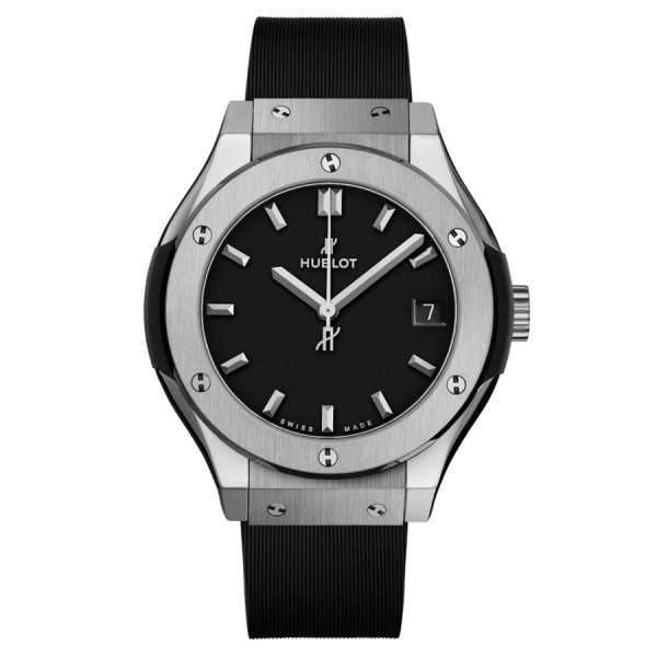 Hublot Classic Fusion Titanium automatic watch black dial black rubber strap 33 mm 581.NX.1171.RX