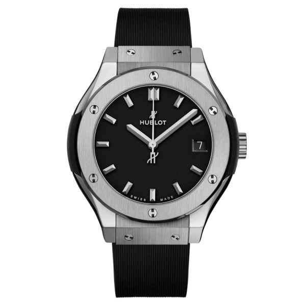 Montre Hublot Classic Fusion Titanium quartz cadran noir bracelet caoutchouc noir 33 mm 581.NX.1171.RX