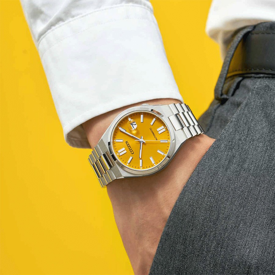 Citizen Tsuyosa automatic watch yellow dial steel bracelet 40 mm