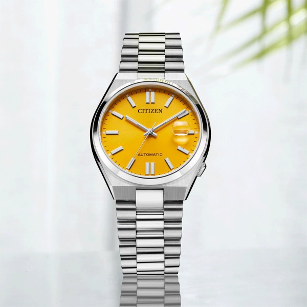 Citizen Tsuyosa automatic watch yellow dial steel bracelet 40 mm