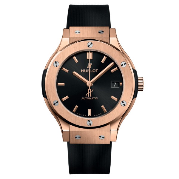 Montre Hublot Classic Fusion King Gold automatique cadran noir bracelet caoutchouc noir 38 mm 565.OX.1480.RX