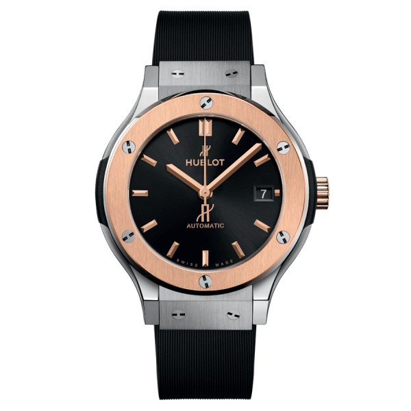 Hublot Classic Fusion Titanium King Gold automatic watch black dial black rubber strap 38 mm 565.NO.1480.RX