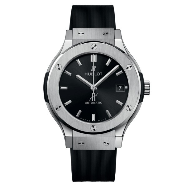 Hublot Classic Fusion Titanium automatic watch black dial black rubber strap 38 mm 565.NX.1470.RX