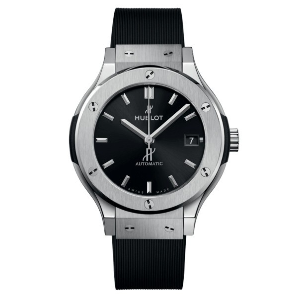 Montre Hublot Classic Fusion Titanium automatique cadran noir bracelet caoutchouc noir 38 mm 565.NX.1470.RX