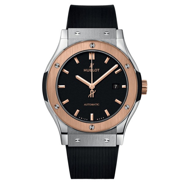 Hublot Classic Fusion Titanium King Gold automatic watch black dial black rubber strap 42 mm 542.NO.1181.RX