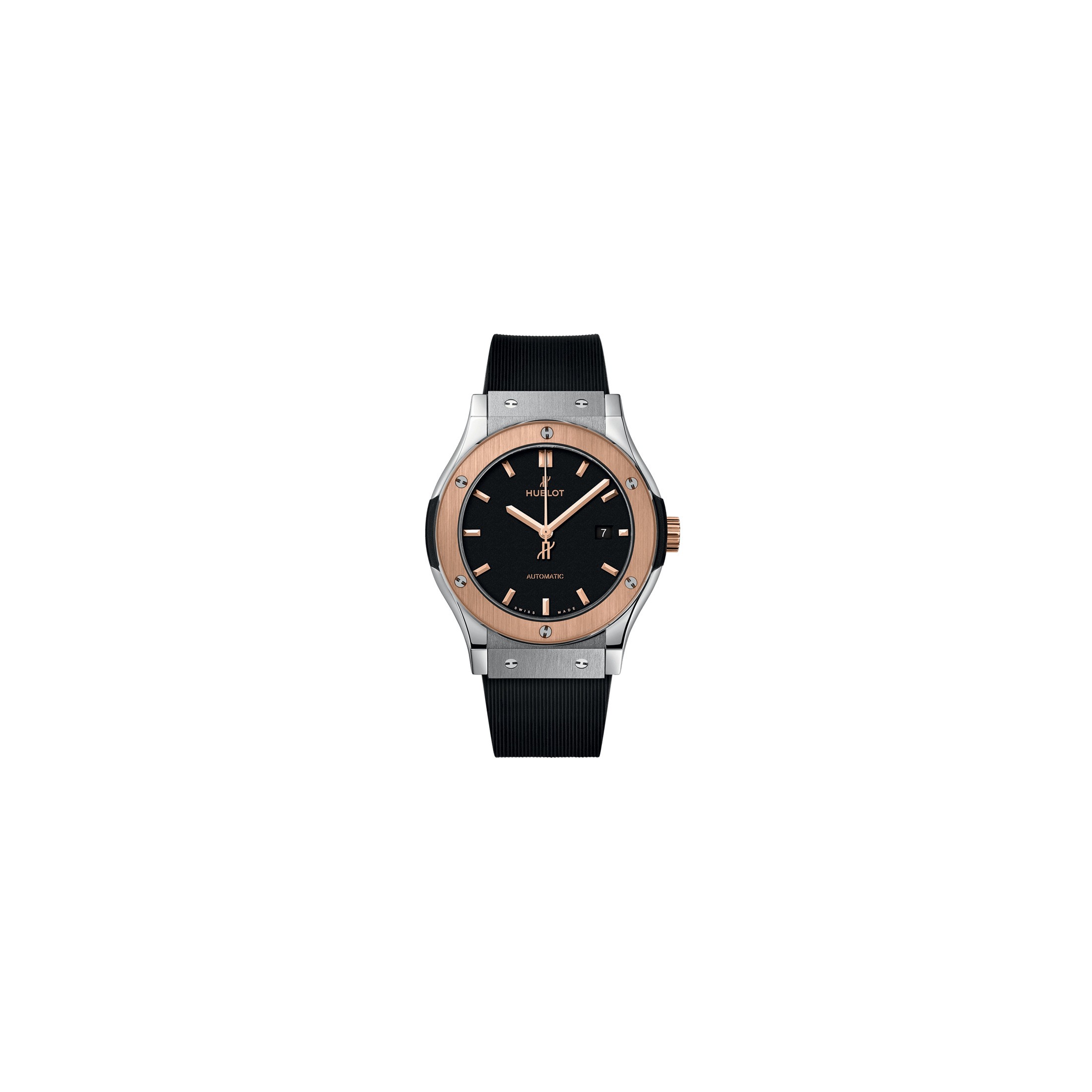 Hublot Classic Fusion Titanium King Gold automatic watch black dial black rubber strap 42 mm