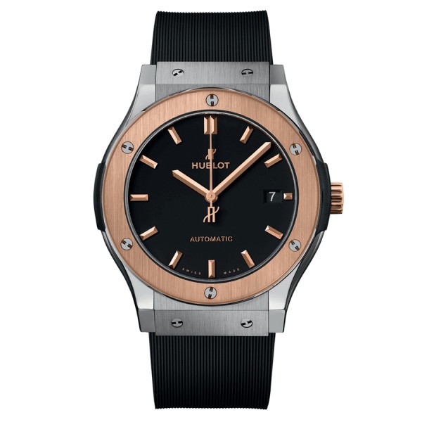 Montre Hublot Classic Fusion Titanium King Gold automatique cadran noir bracelet caoutchouc noir 45 mm 511.NO.1181.RX