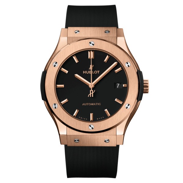 Hublot Classic Fusion King Gold automatic watch black dial black rubber strap 45 mm 511.OX.1181.RX