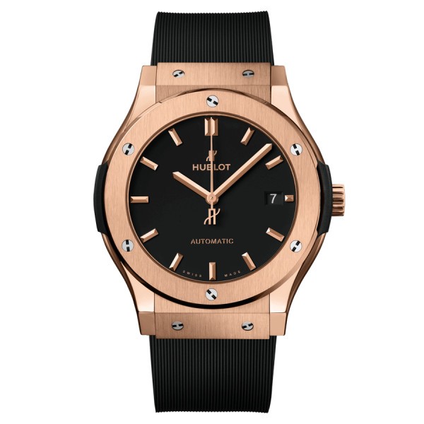 Montre Hublot Classic Fusion King Gold automatique cadran noir bracelet caoutchouc noir 45 mm 511.OX.1181.RX