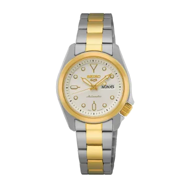 Seiko 5 Sports automatic steel and PVD yellow gold dial white steel bracelet 28 mm