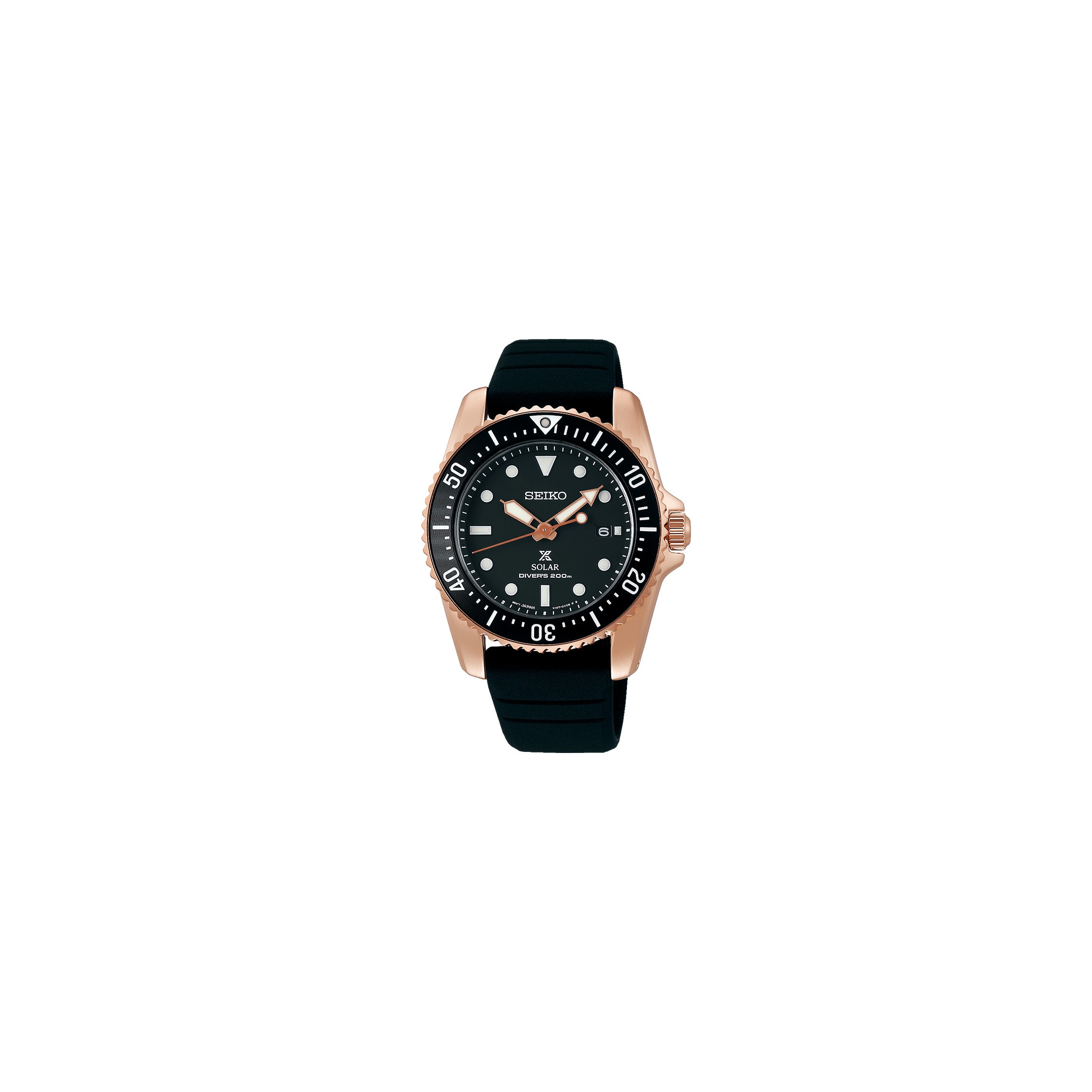 Seiko Prospex Solaire Diver s PVD rose gold watch with black dial