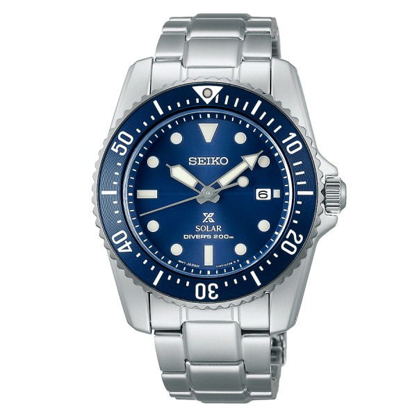 Montre Seiko Prospex Solaire Diver's cadran bleu bracelet acier 38,5 mm