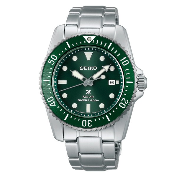 Montre Seiko Prospex Solaire Diver's cadran vert bracelet acier 38,5 mm