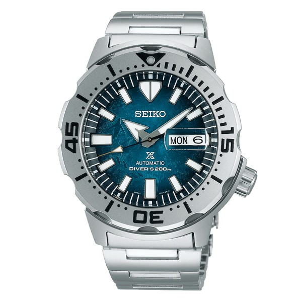 Seiko Prospex Automatic Diver's "Monster" Save The Ocean watch blue dial steel bracelet 42.4 mm