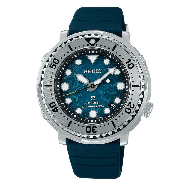 Montre Seiko Prospex Automatique Diver's "Tuna" Save The Ocean cadran bleu bracelet silicone blanc 43,2 mm