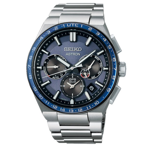 Montre Seiko Astron GPS Solar 5X53 Dual-time titane cadran bleu bracelet titane 42,7 mm