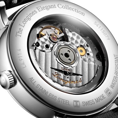 Montre Longines Elegance automatique cadran anthracite bracelet cuir noir 41 mm