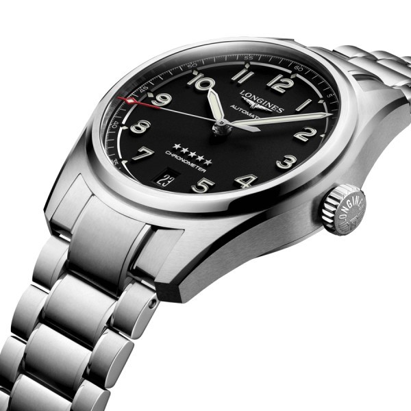 Montre Longines Spirit automatique cadran noir bracelet acier 37 mm L3.410.4.53.6
