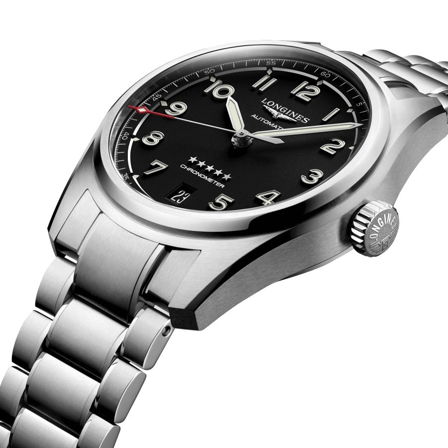Montre Longines Spirit automatique cadran noir bracelet acier 37 mm L3.410.4.53.6