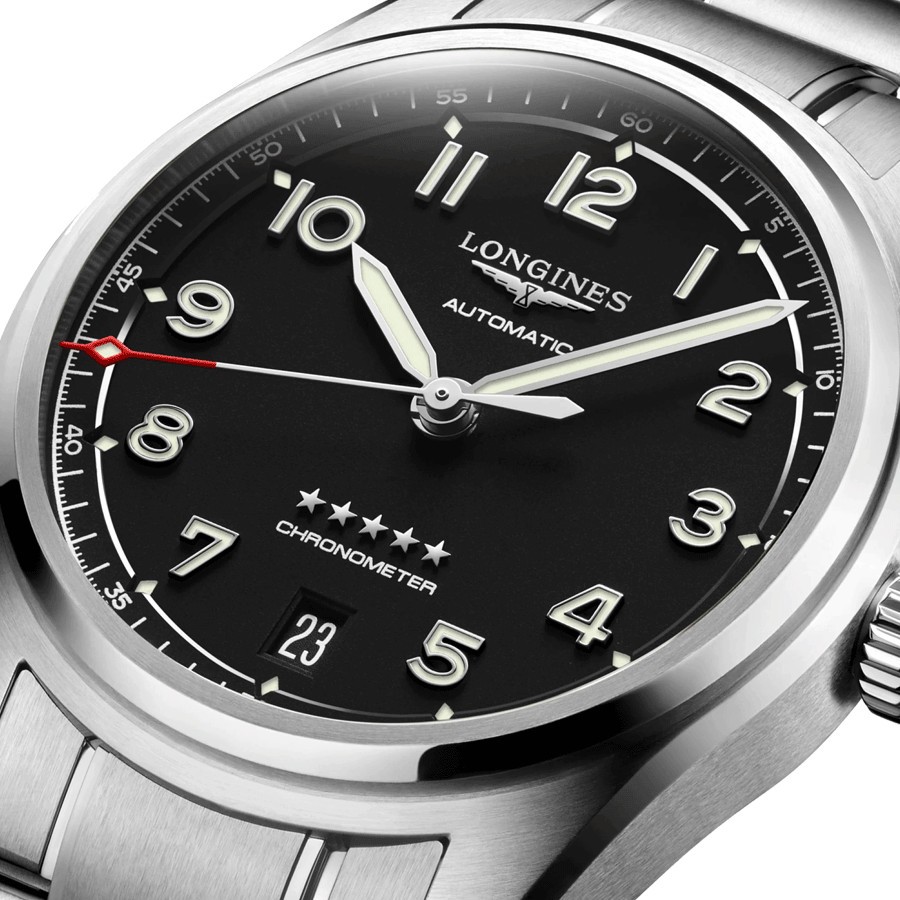 Montre Longines Spirit automatique cadran noir bracelet acier 37 mm L3.410.4.53.6