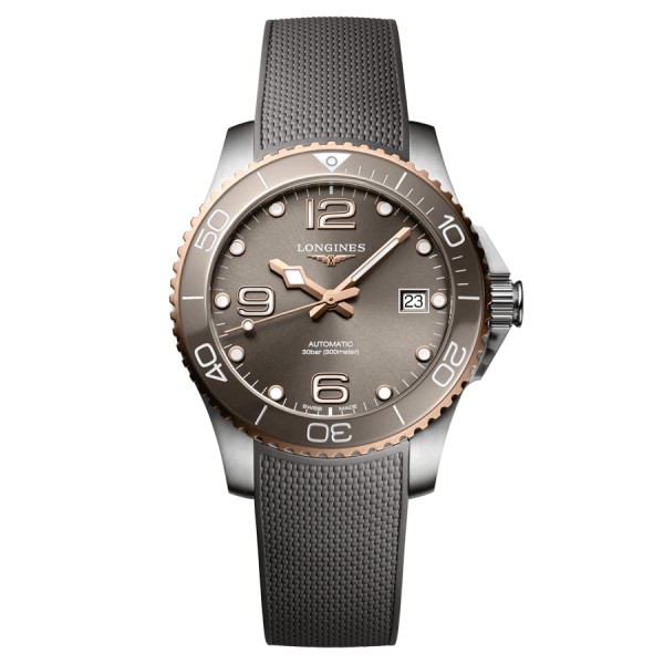 Longines HydroConquest automatic watch grey dial grey rubber strap 39 mm L3.780.3.78.9