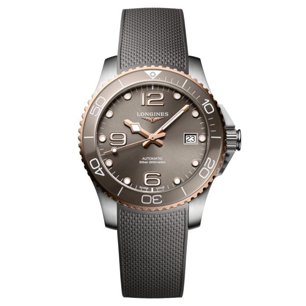 Montre Longines HydroConquest automatique cadran gris bracelet caoutchouc gris 39 mm L3.780.3.78.9