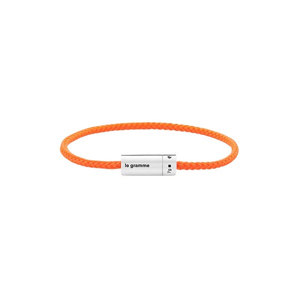 Bracelet Le Gramme Câble Le 7g en nato orange et argent lisse poli