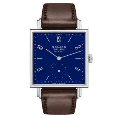Montre NOMOS Tetra Neomatik Blue automatique cadran bleu bracelet cuir brun 33 mm 421.S3