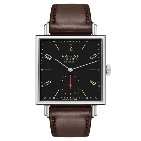 NOMOS Tetra Neomatik Black automatic watch black dial brown leather strap 33 mm 421.S4