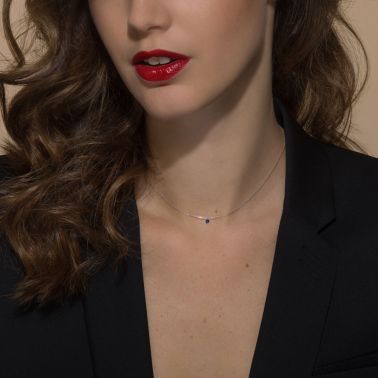 La Brune et La Blonde Mini Confetti necklace in white gold and 0.15 carat sapphire